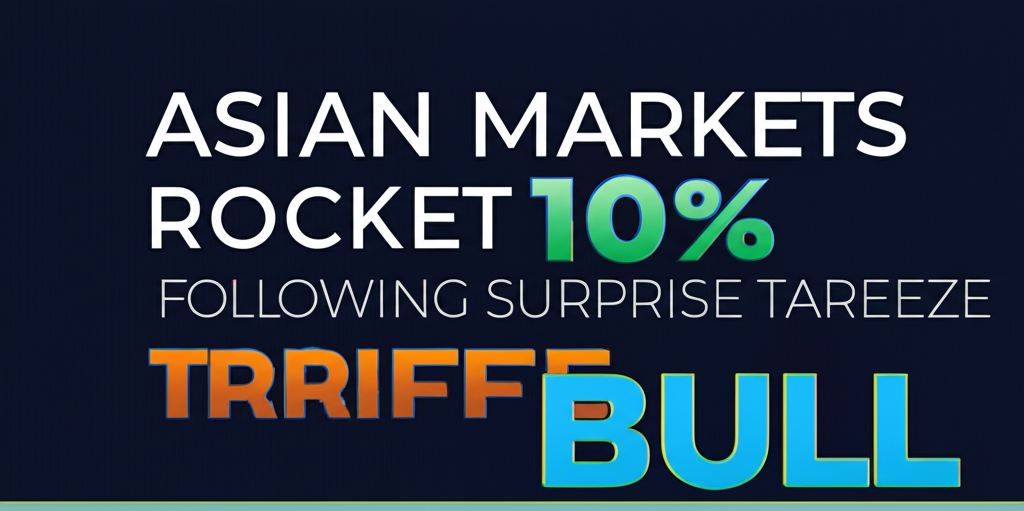 Bull statue with Asian stock market ticker overlay
