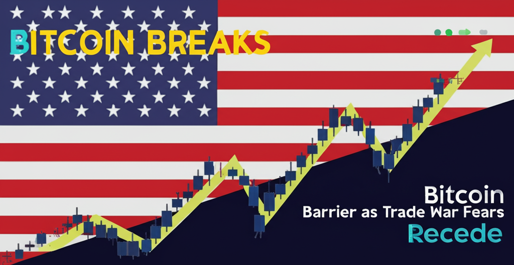 Bitcoin price chart showing upward trend with US flag overlay