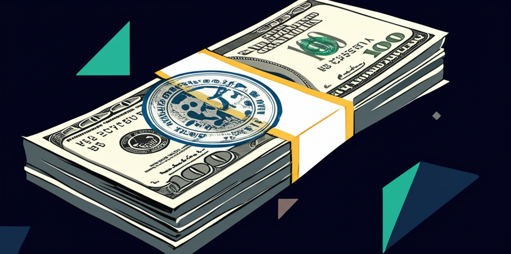 Stack of money with congressional seal watermark