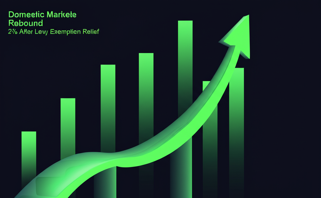 Stock market index showing green upward arrow