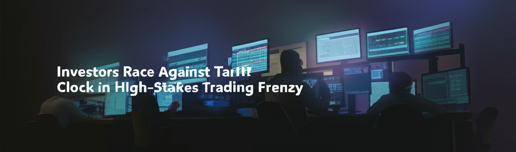 Trading floor with stressed investors monitoring stock tickers