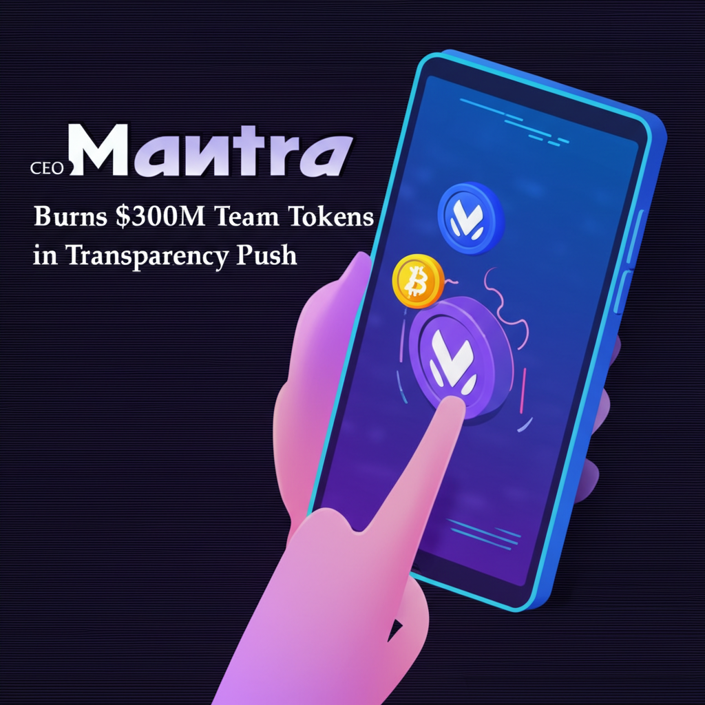Mantra CEO holding smartphone showing token burn transaction