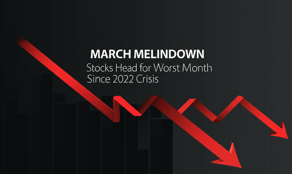 Bearish stock market chart with downward red arrows
