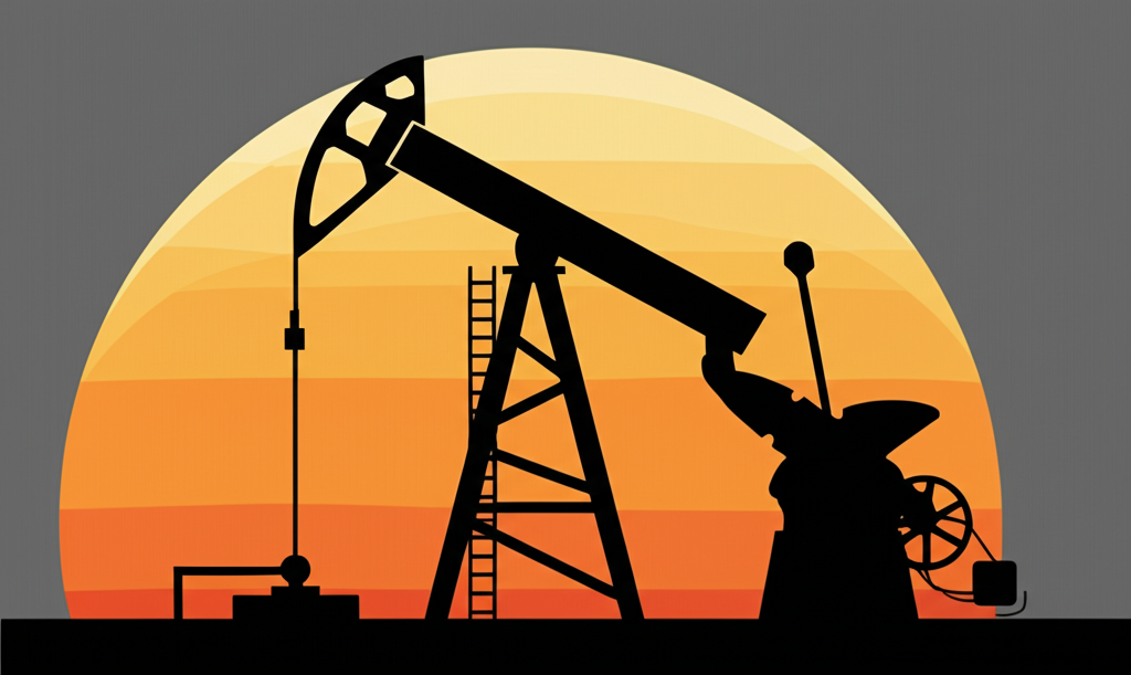 Oil rig silhouette at sunset