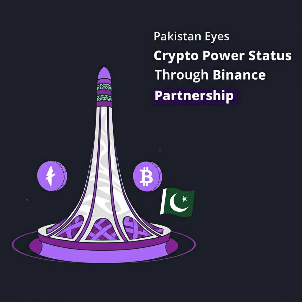 Pakistan monument with cryptocurrency symbols