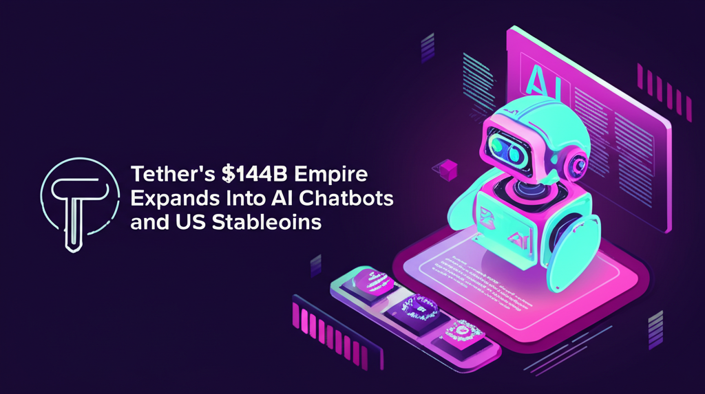 Tether logo transforming into AI chatbot interface