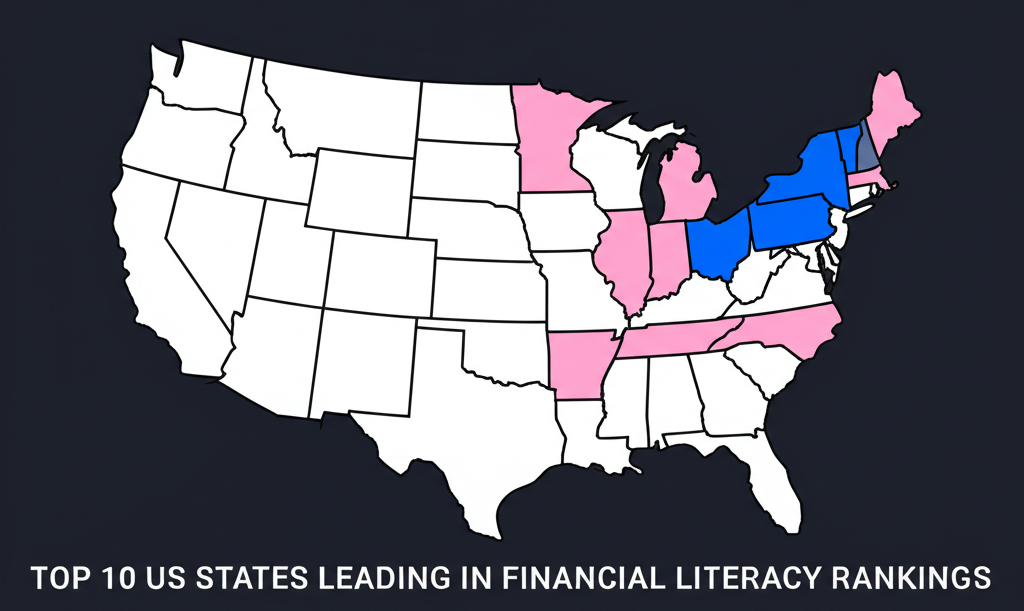 US map highlighting top financial literacy states