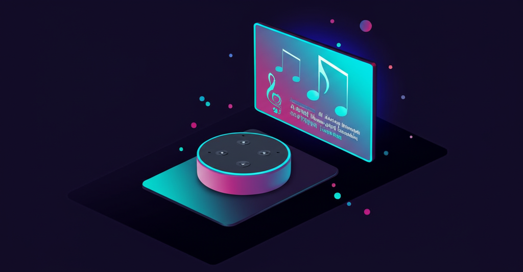 Amazon Echo device displaying musical notes on screen