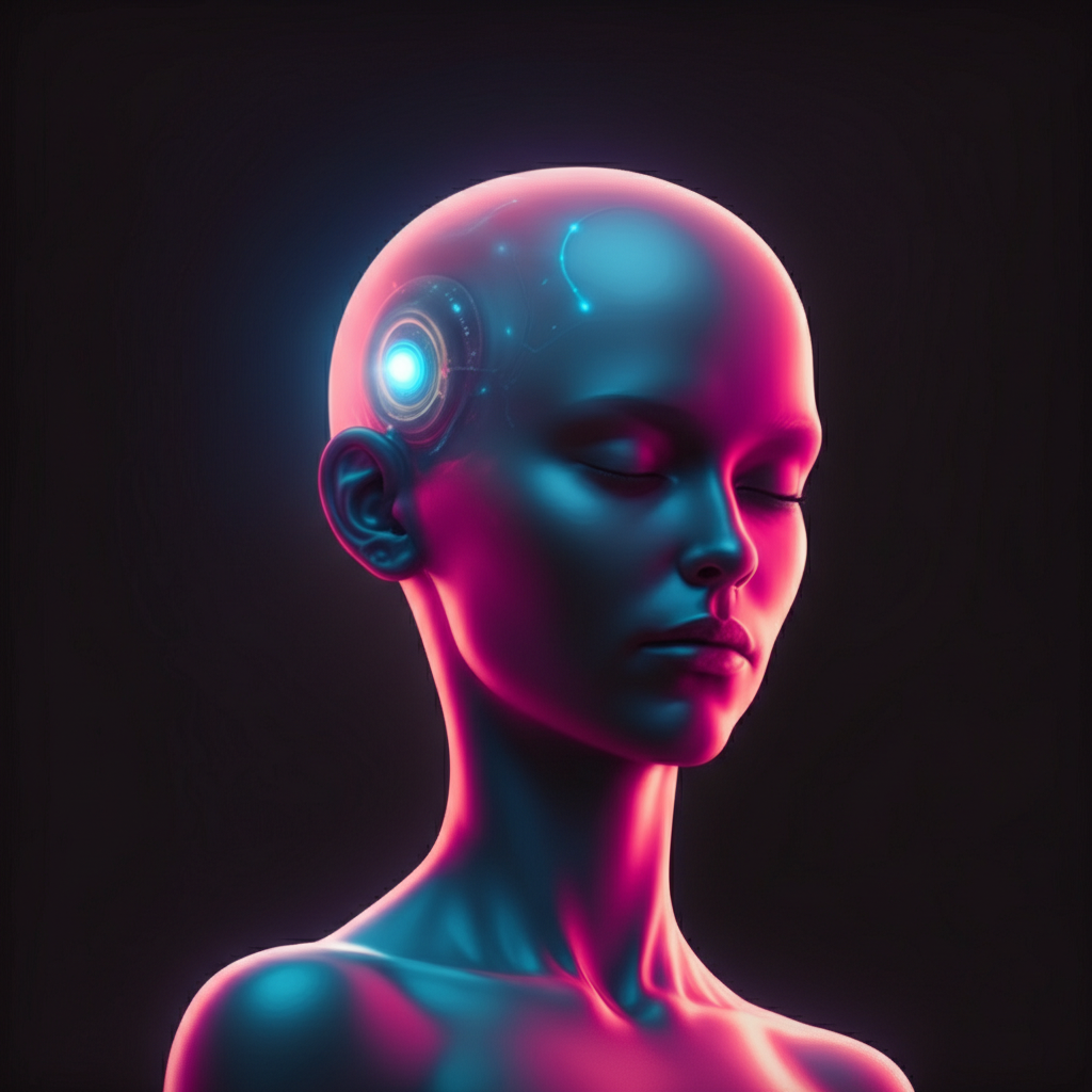 Digital art showing AI-generated humanoid figure