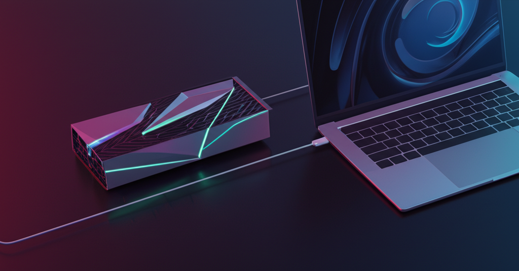 Sleek eGPU device connected to ultrabook laptop