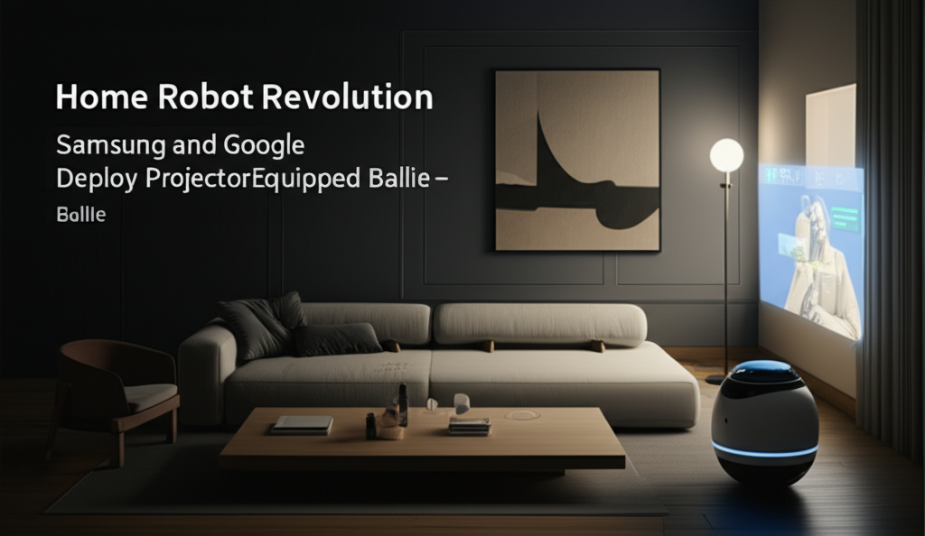 Ballie robot projecting interface on living room wall