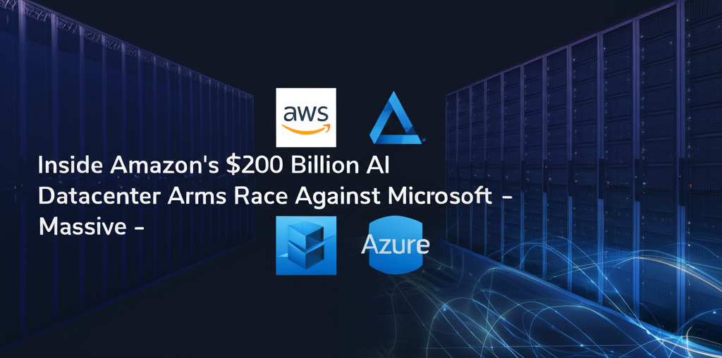 Massive server farm with AWS and Azure logos