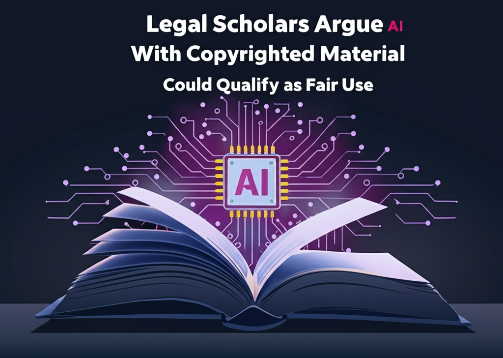 Gavel resting on open law book with AI chip background
