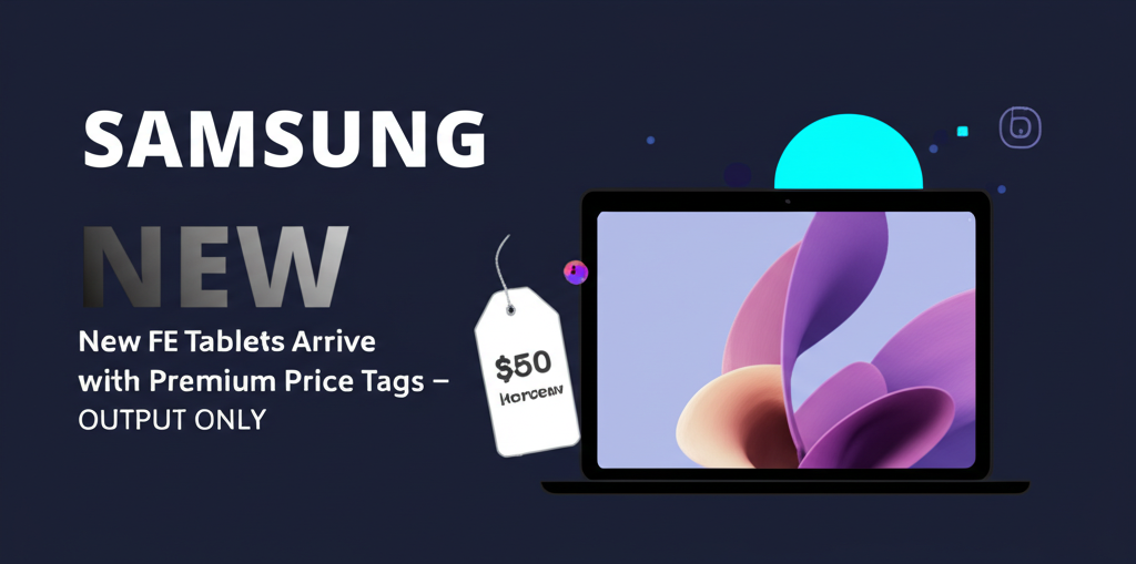 Samsung tablet next to price tag showing $50 increase