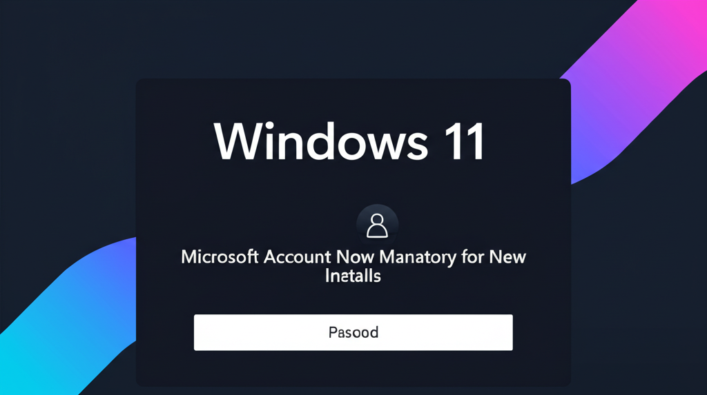 Windows 11 login screen with Microsoft Account requirement prompt