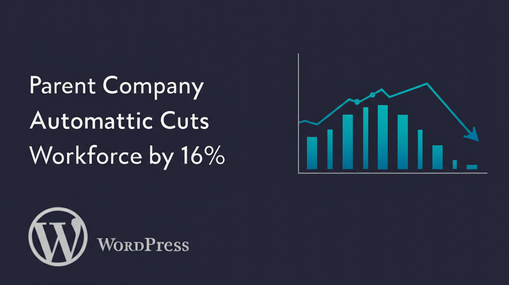 WordPress logo with downward trending employment chart